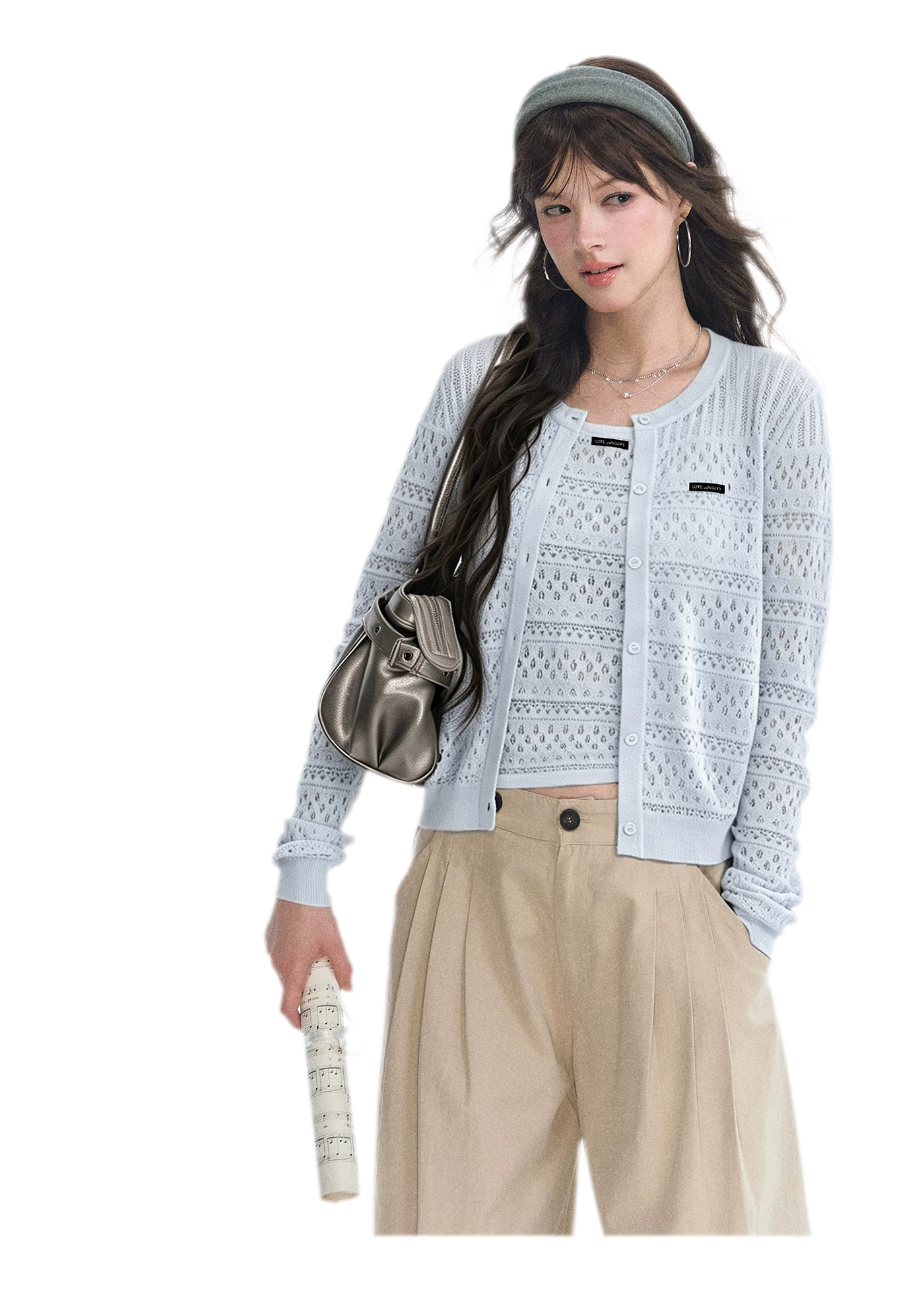 Openwork Cropped Knit Set