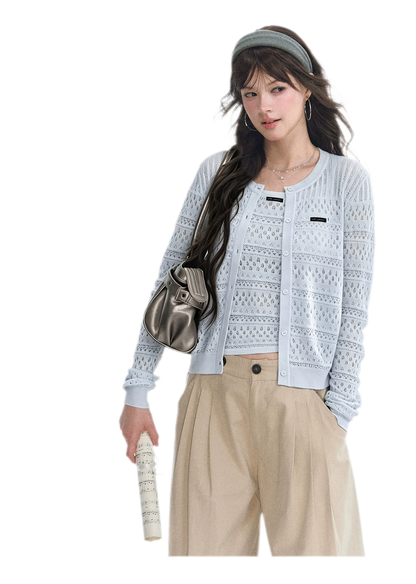 Openwork Cropped Knit Set