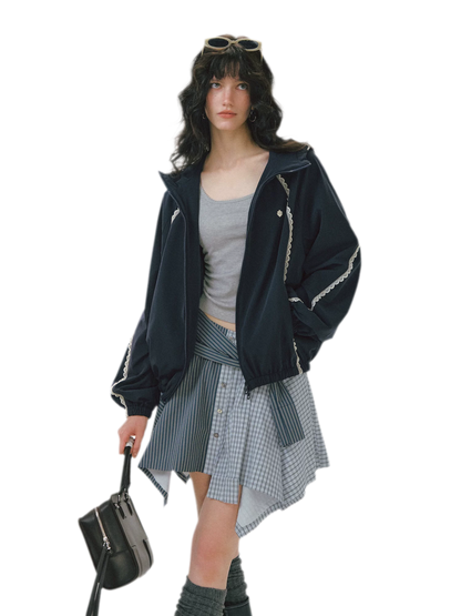 Lace Panel Hooded Jacket