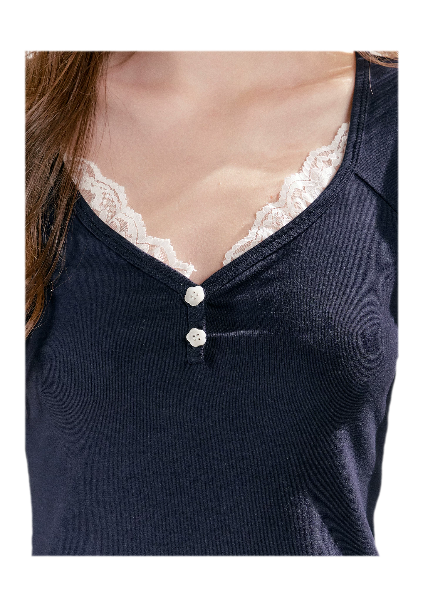 Lace Trim Faux Two-Piece Set