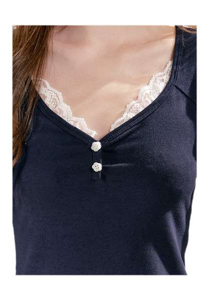 Lace Trim Faux Two-Piece Set