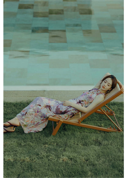 Printed Mock Neck Mermaid Dress