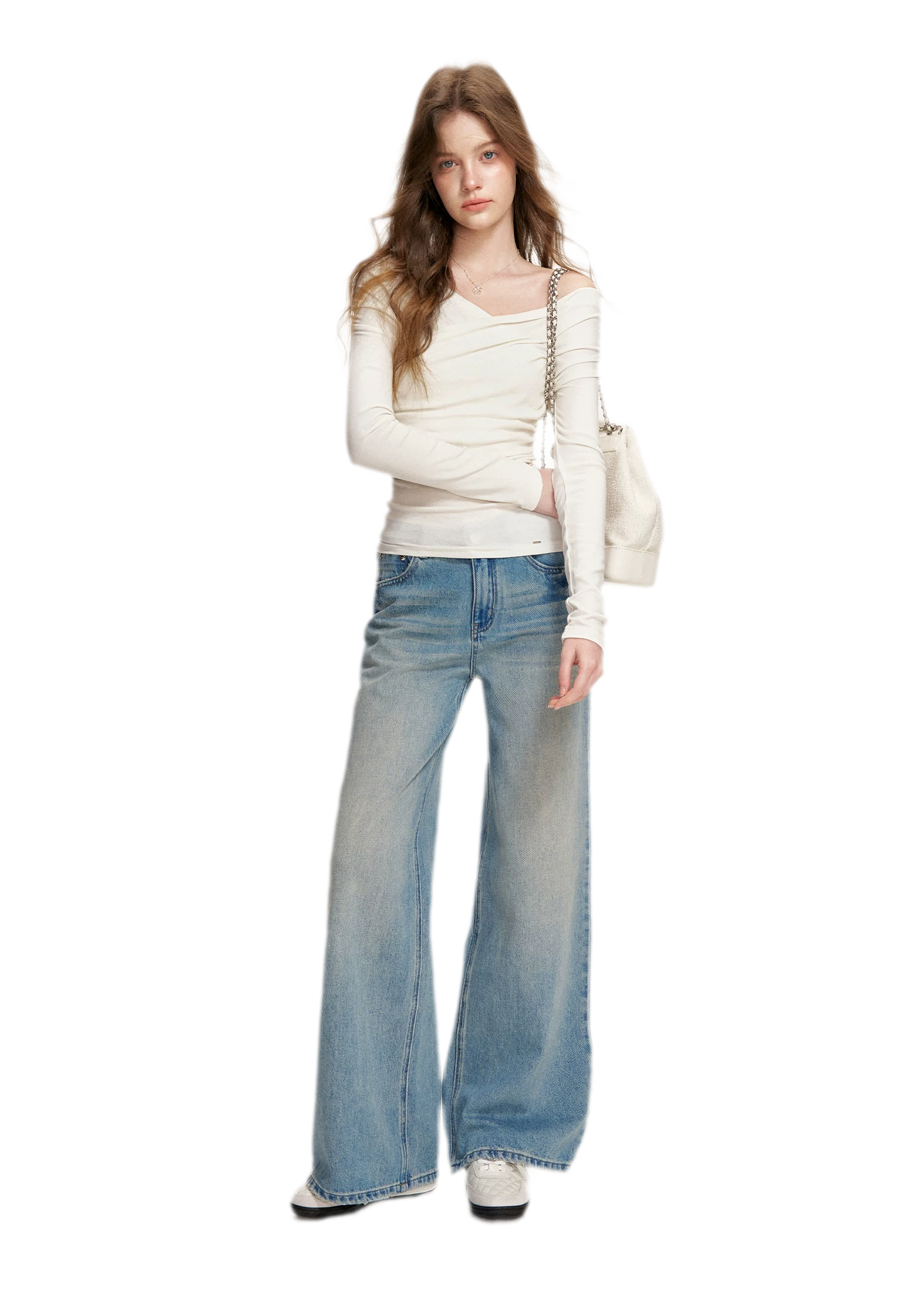 Lace-Trimmed Wide-Leg Denim Pants
