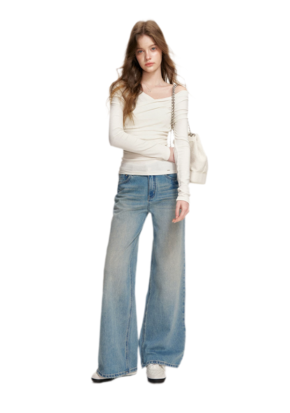 Lace-Trimmed Wide-Leg Denim Pants