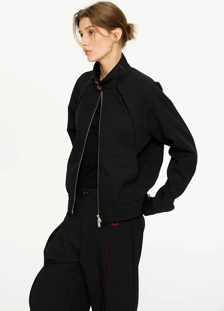 Textured Contrast Harrington Jacket