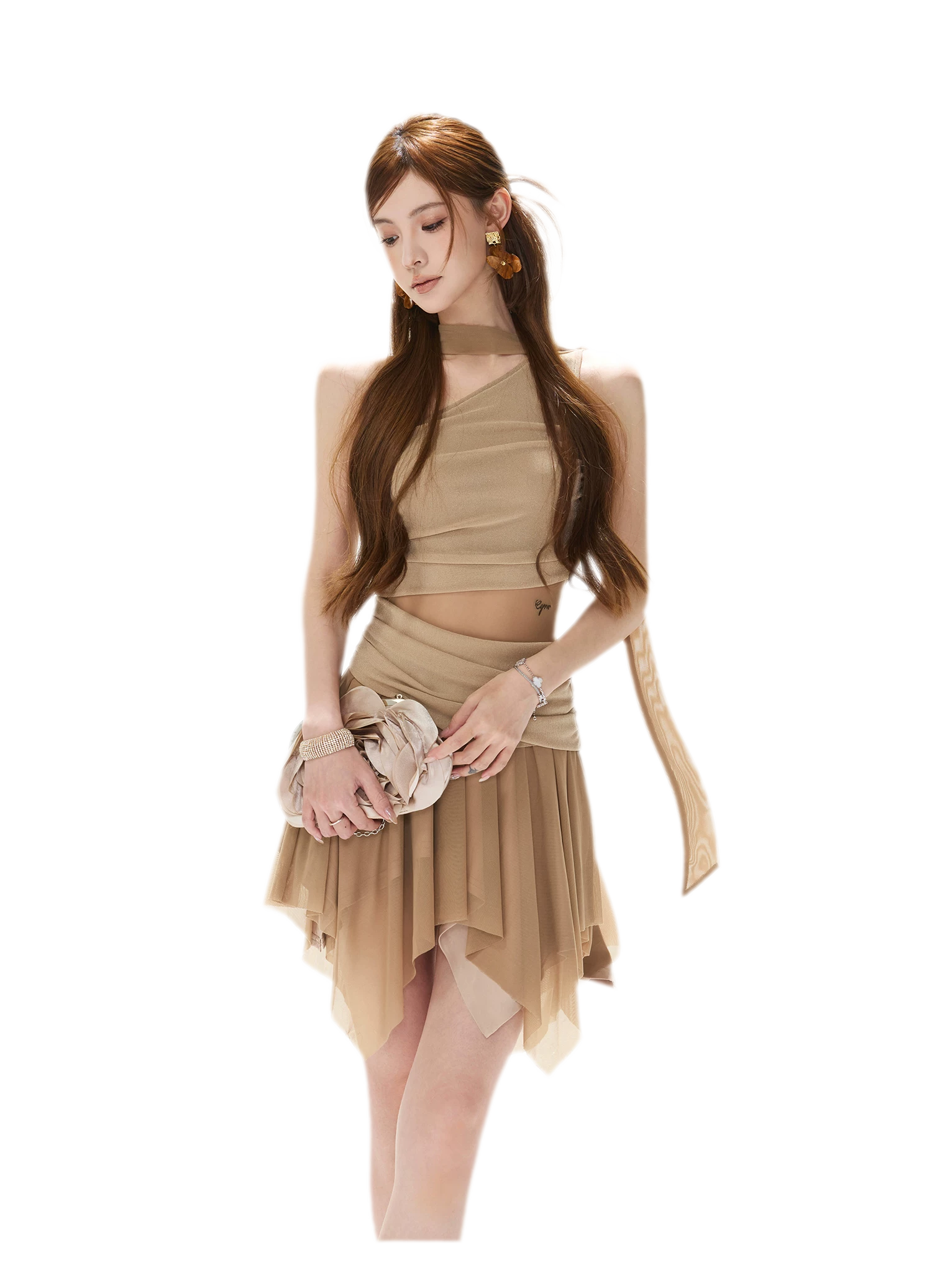 Mesh Drape Mini Dress
