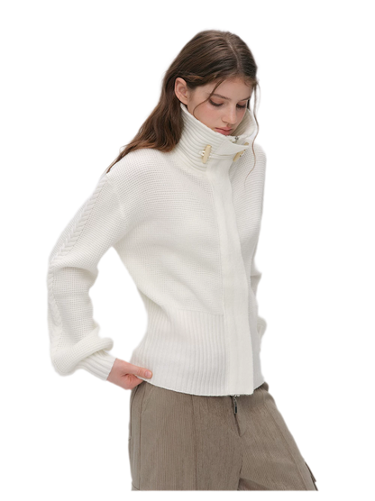Waffle Knit Toggle Collar Cardigan