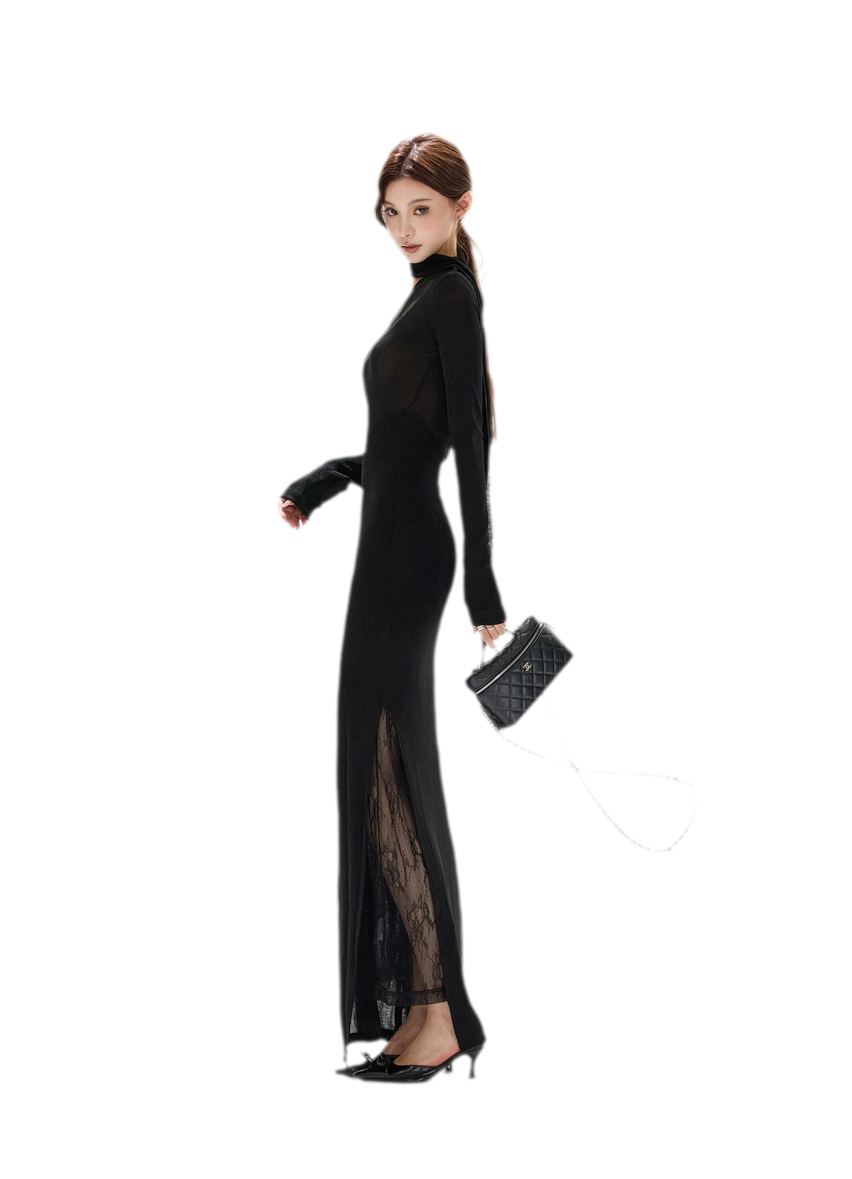 Schimmerndes asymmetrisches Spitzen-Strickkleid