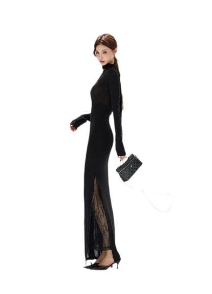 Schimmerndes asymmetrisches Spitzen-Strickkleid
