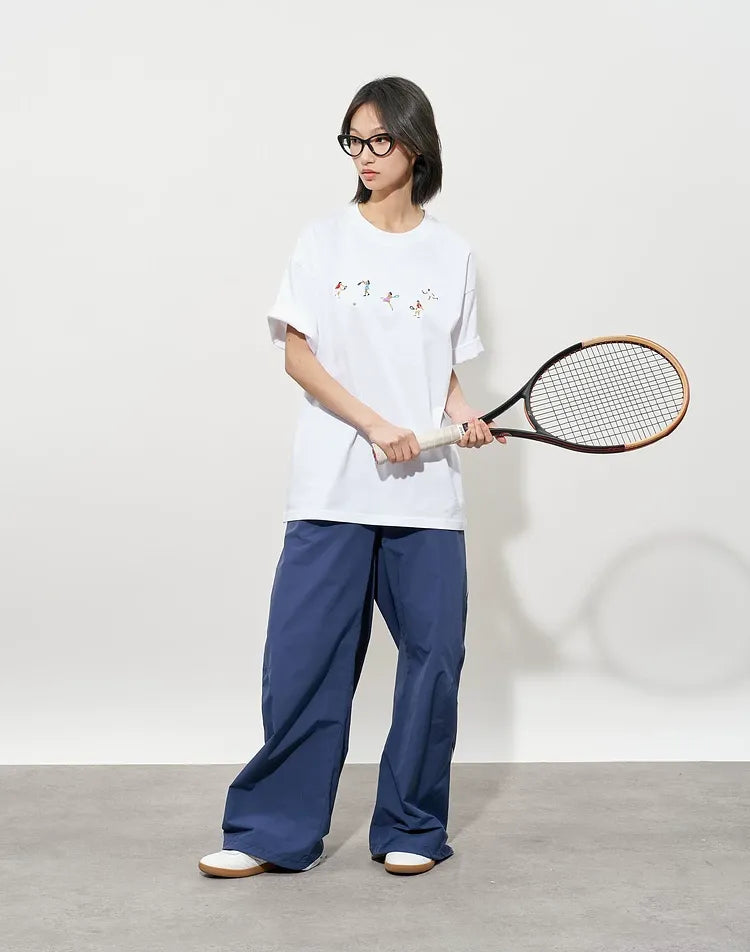Hand Drawn Tennis Embroidery Tee
