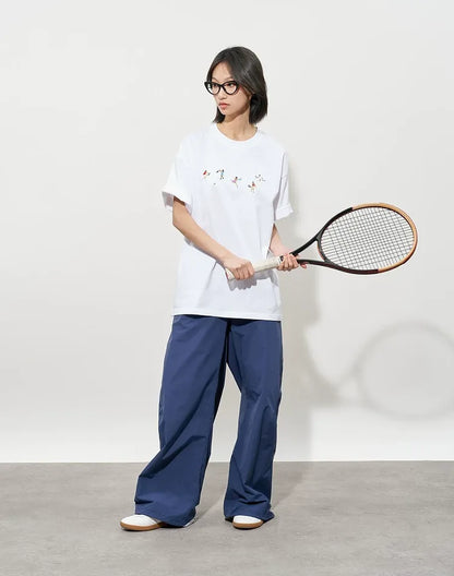 Hand Drawn Tennis Embroidery Tee