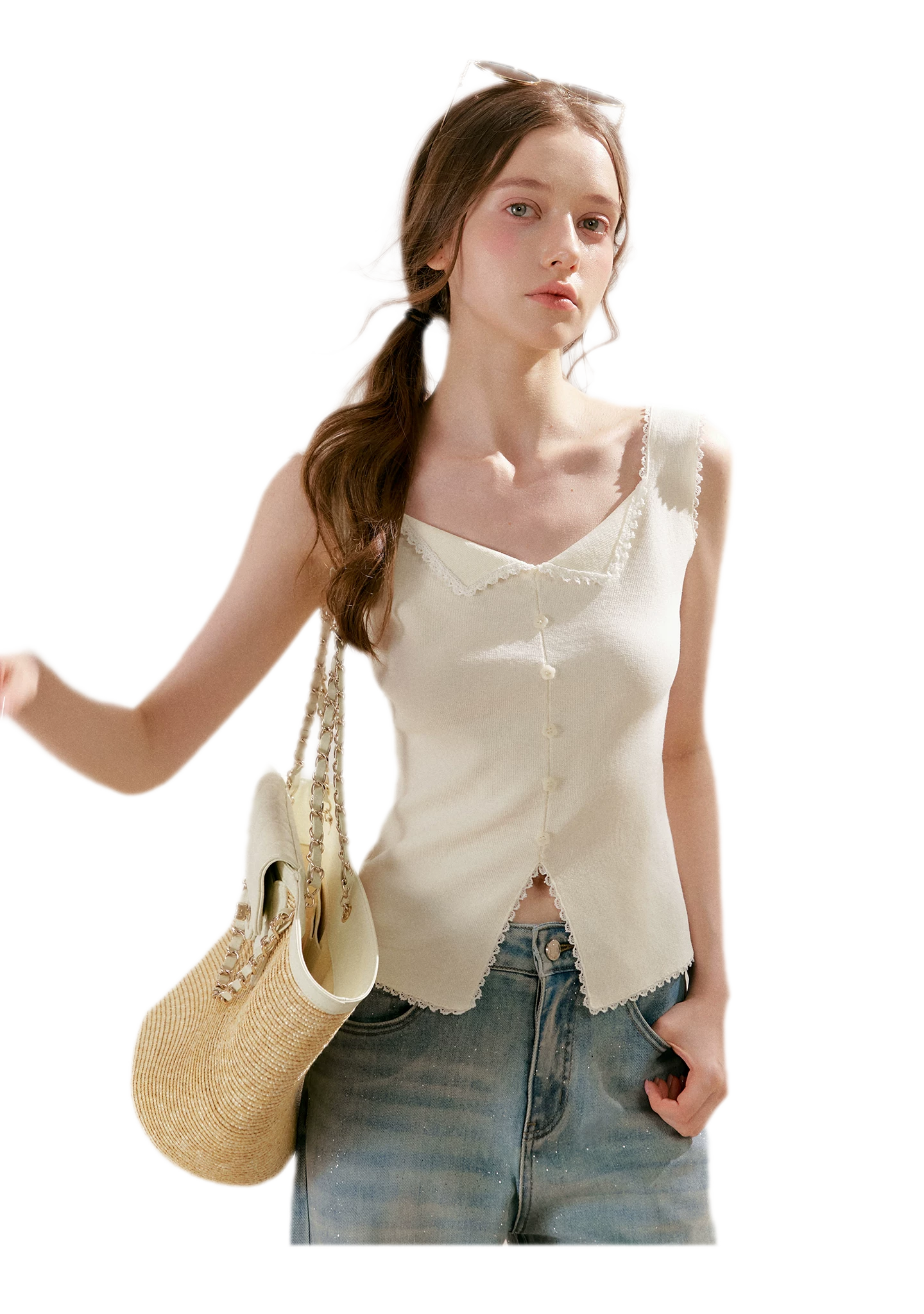 Lace Trim Knit Vest