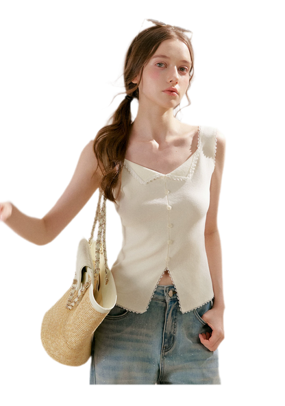 Lace Trim Knit Vest