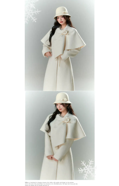 Long-Pile Wool Cape Coat