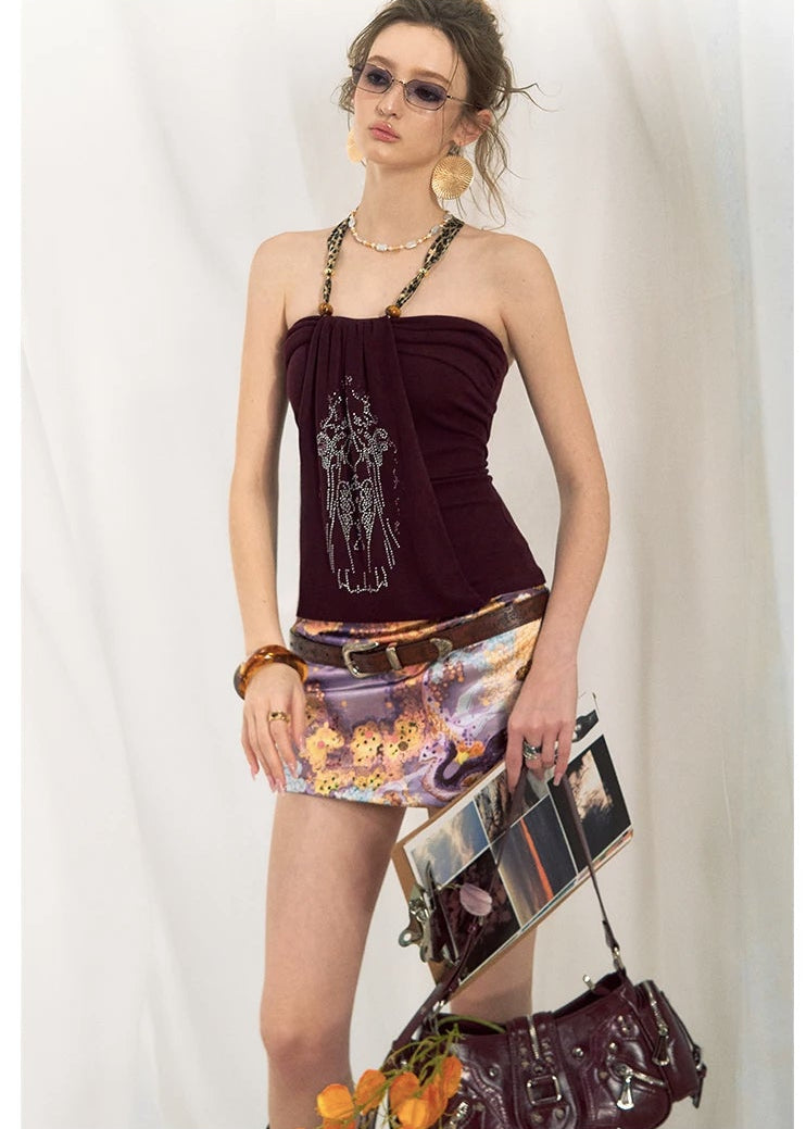 Aman Halter Neck Crystal Embellished Slim Fit Top