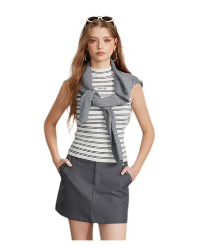 Contrast Stripe Knit Vest Set