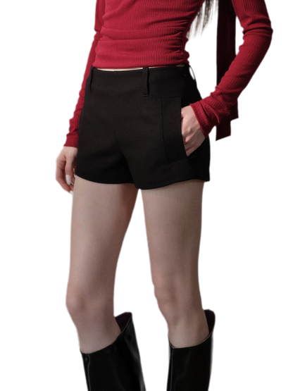 Wool-Blend Double-Pocket Mid-Waist Shorts