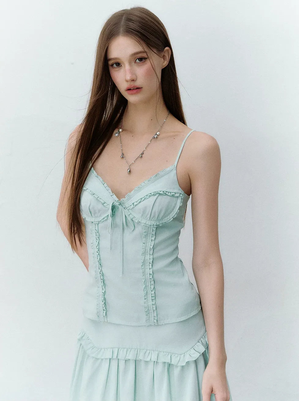 Semi-Sweet Design Bowknot Ruffle Camisole &amp; Skirt Set
