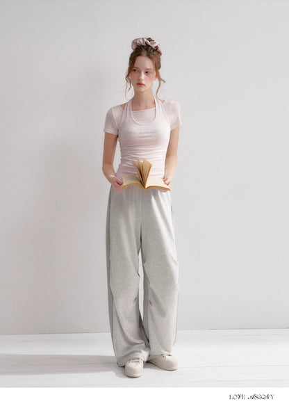 Lyocell Colorblock Drawstring Waist Pants