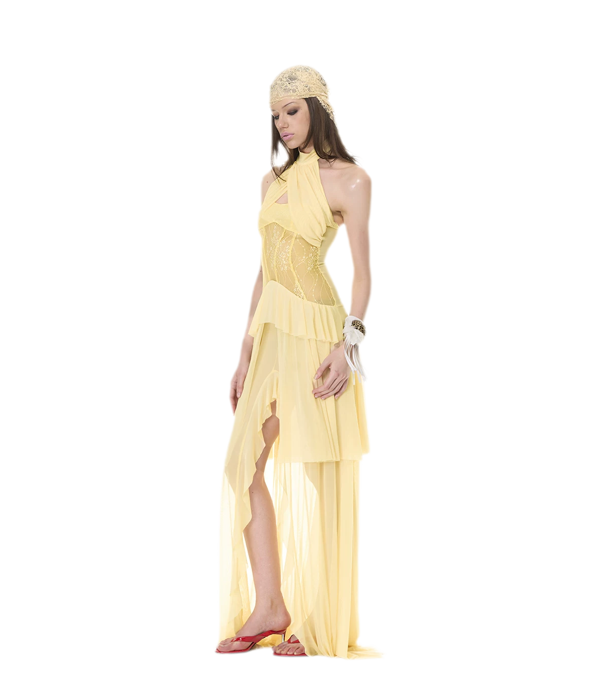 Lace Halter Slit Dress