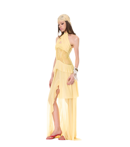 Lace Halter Slit Dress