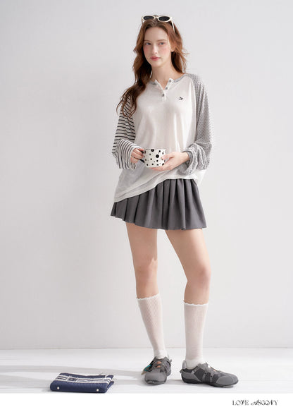 Striped Polka Dot Raglan Sleeve Long Sleeve Pullover