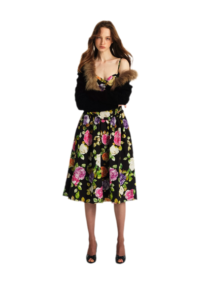 Robe en lyocell à taille marquée et motif floral