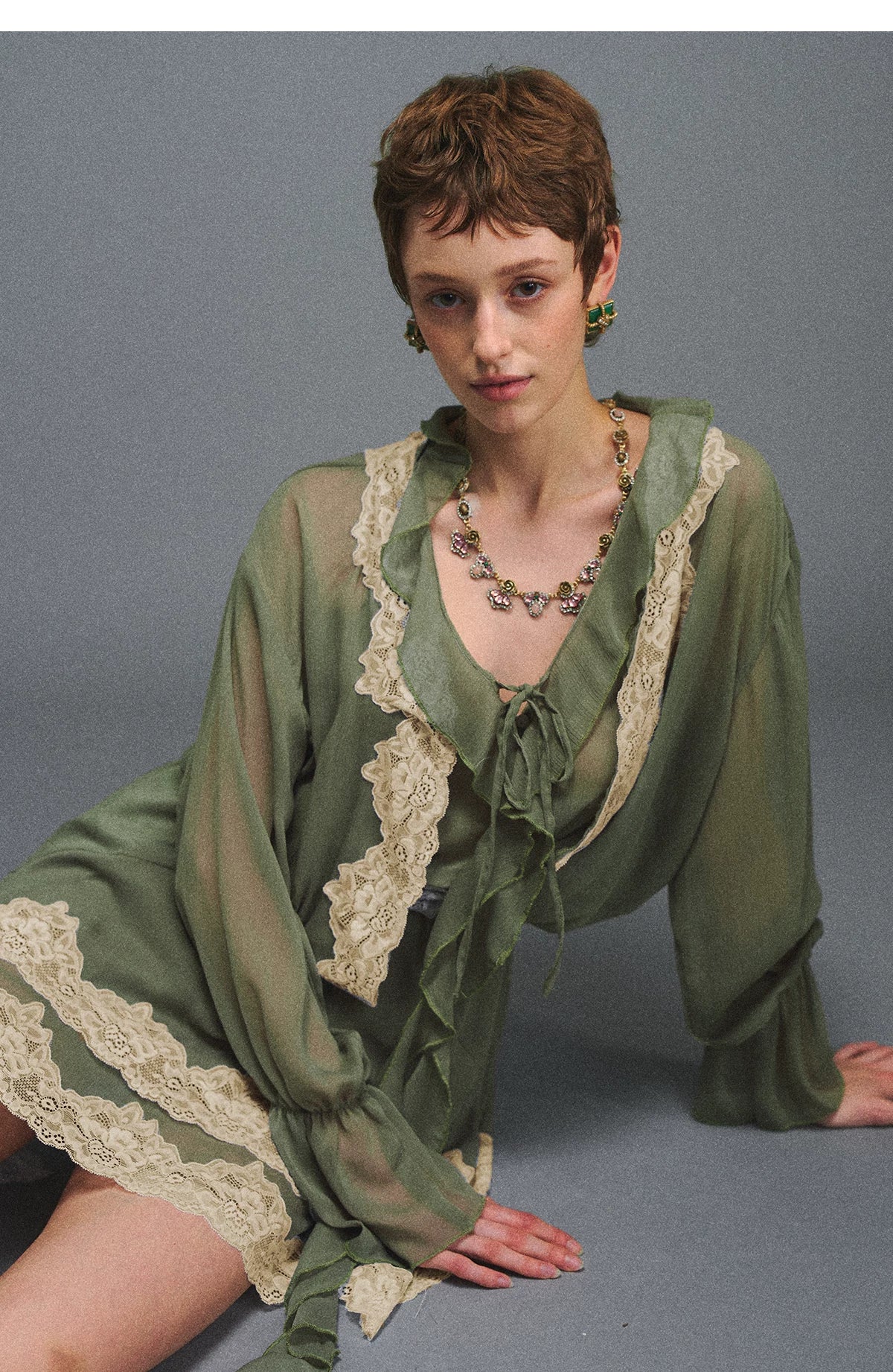 Vintage Moss Green Lace Dress