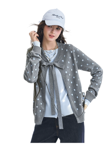 Polka-Dot Tie Bow Cardigan