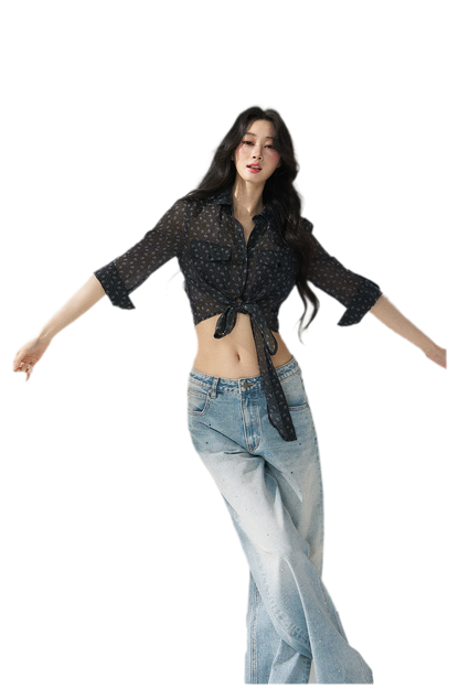 Floral Sheer Tie Shirt