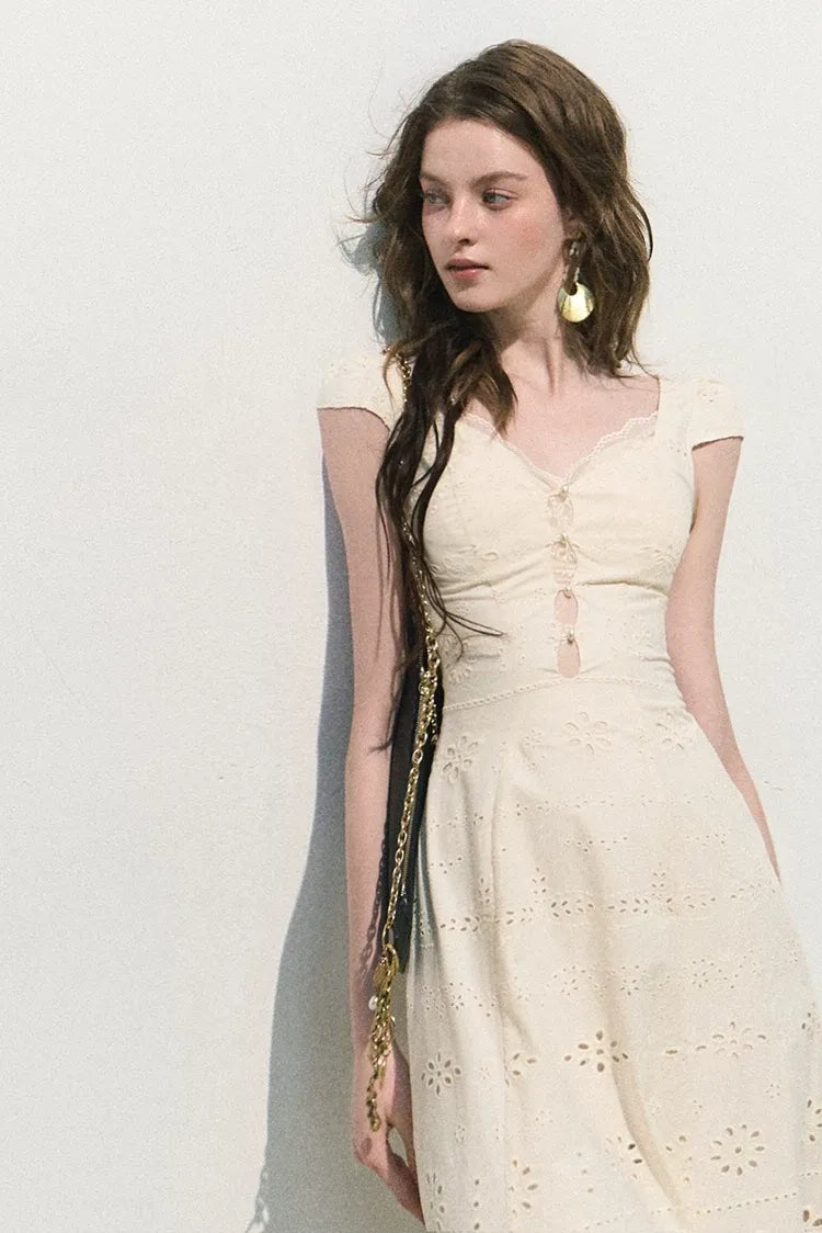 Broderie Lace Midi Dress