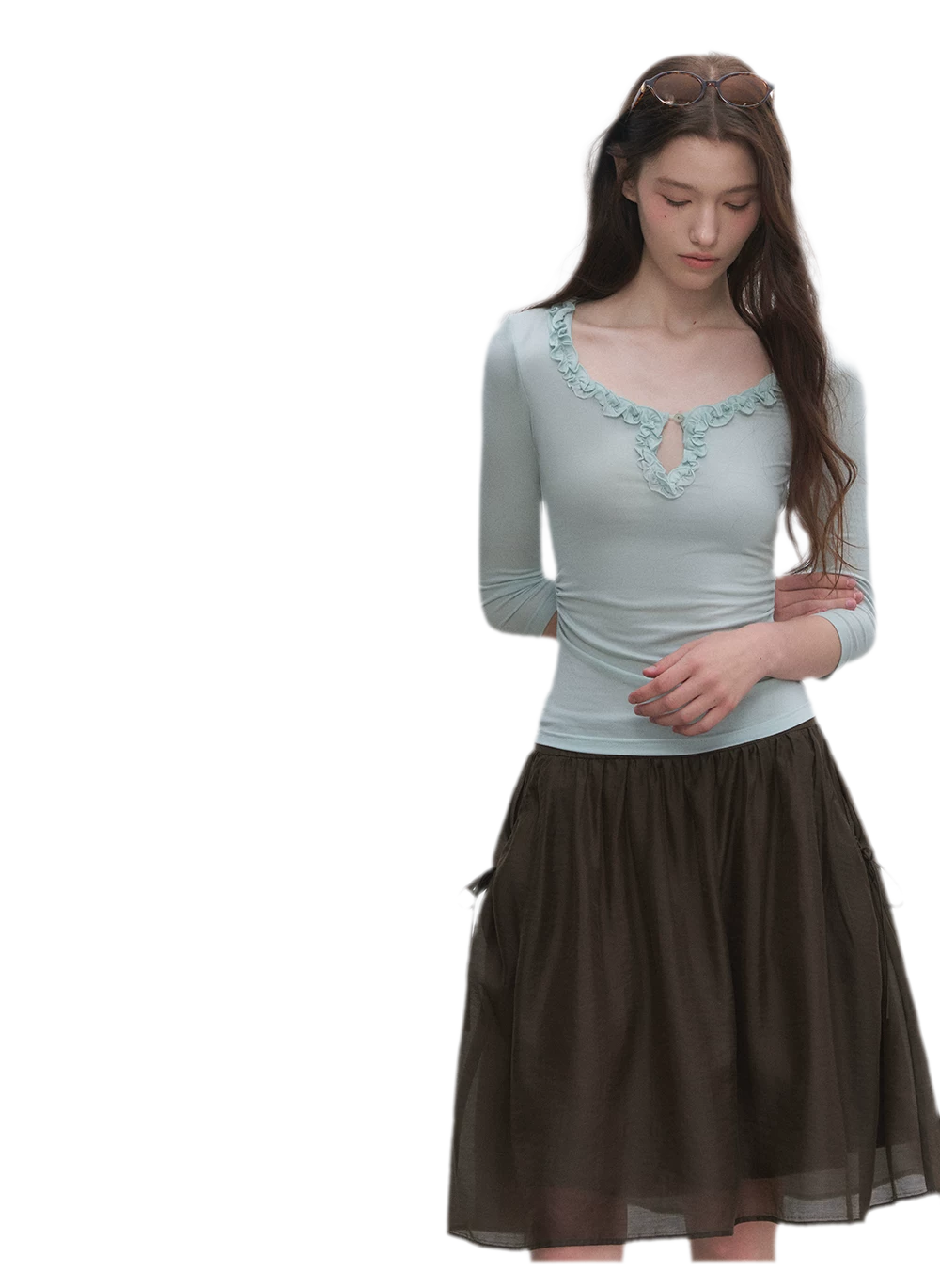 Ruffled Neck Stretch Tee