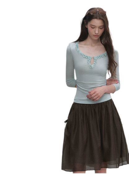 Ruffled Neck Stretch Tee