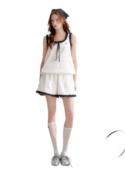 Lace Trim Embroidered Set
