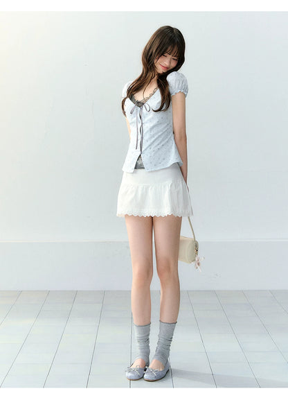 White Lace High-Waist A-Line Skirt