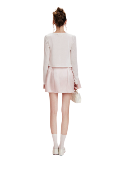Pearlescent Satin Waist-Tie Dress