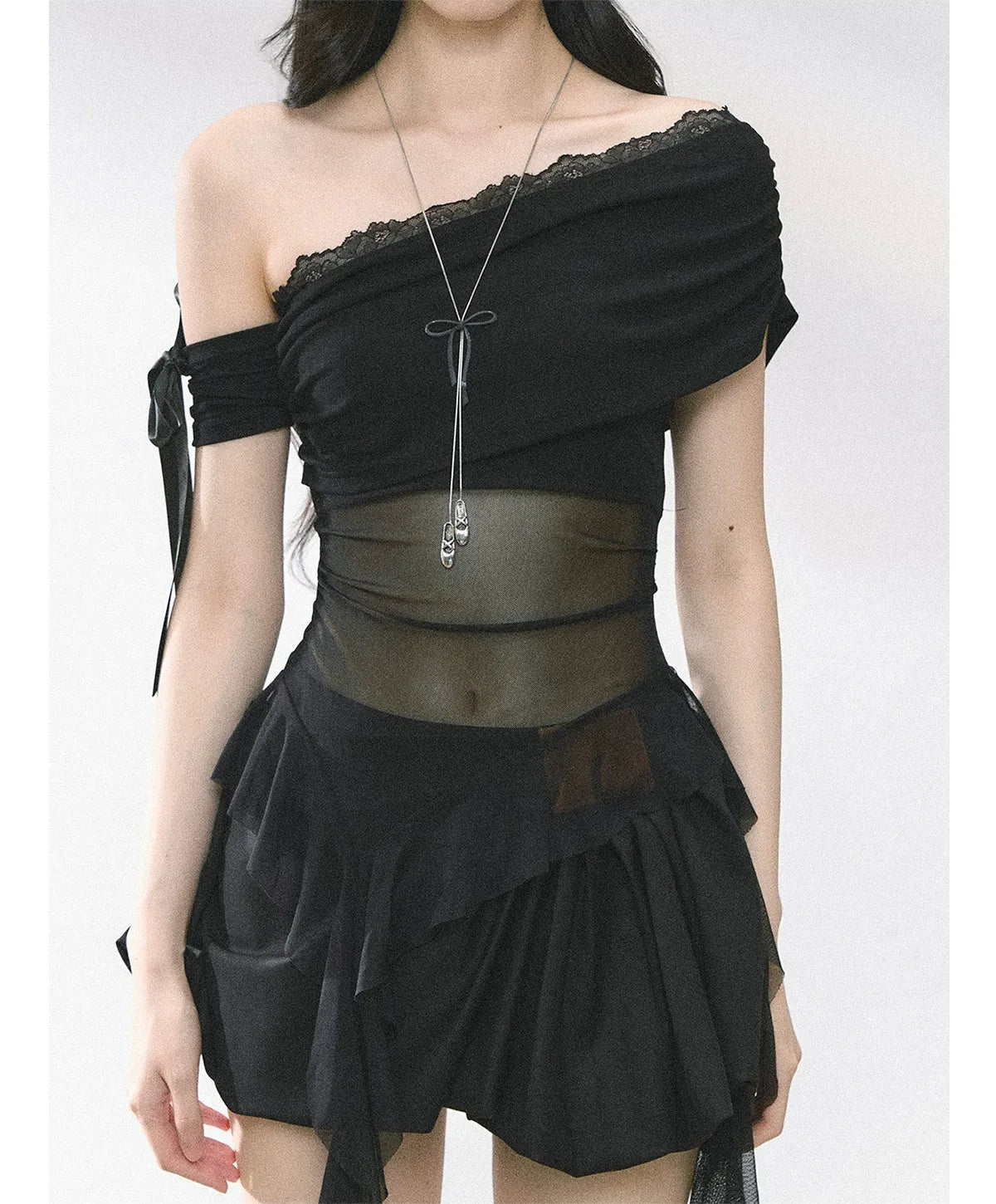 Sheer Asymmetric Mesh Tee