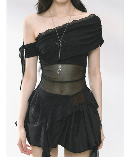 Sheer Asymmetric Mesh Tee