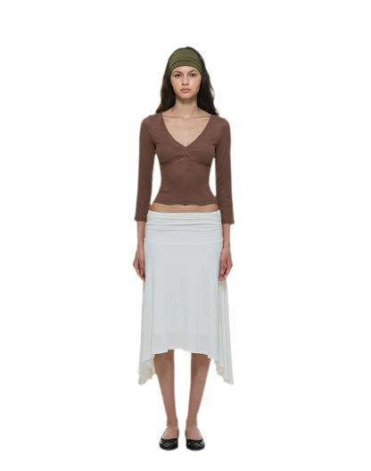Crossfront Ribbed V-Neck Top