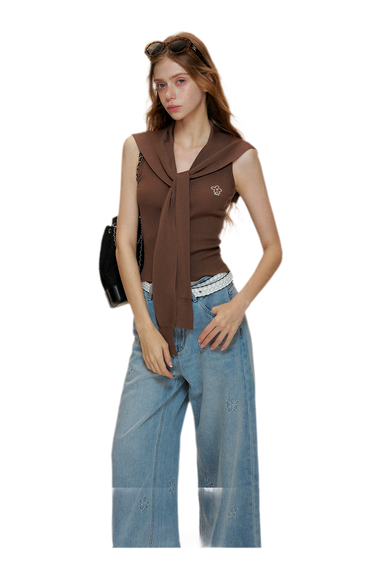 Soft Tencel Navy Shawl Tank