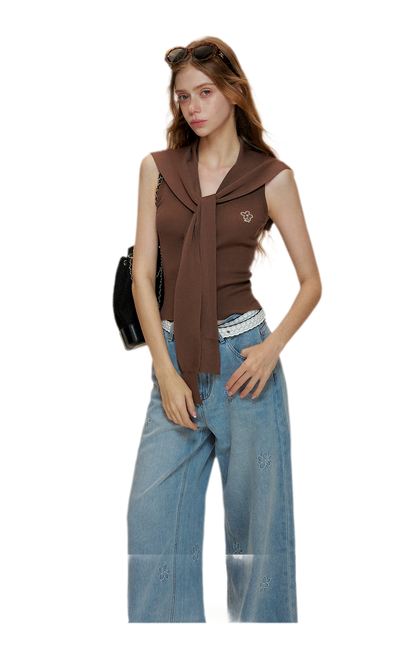 Soft Tencel Navy Shawl Tank