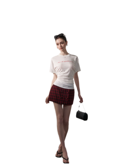 Letter Ruched Short T-Shirt