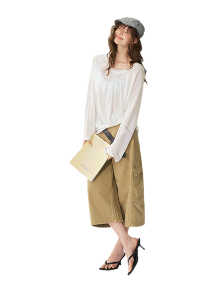 V-Neck Ruched Long Tee