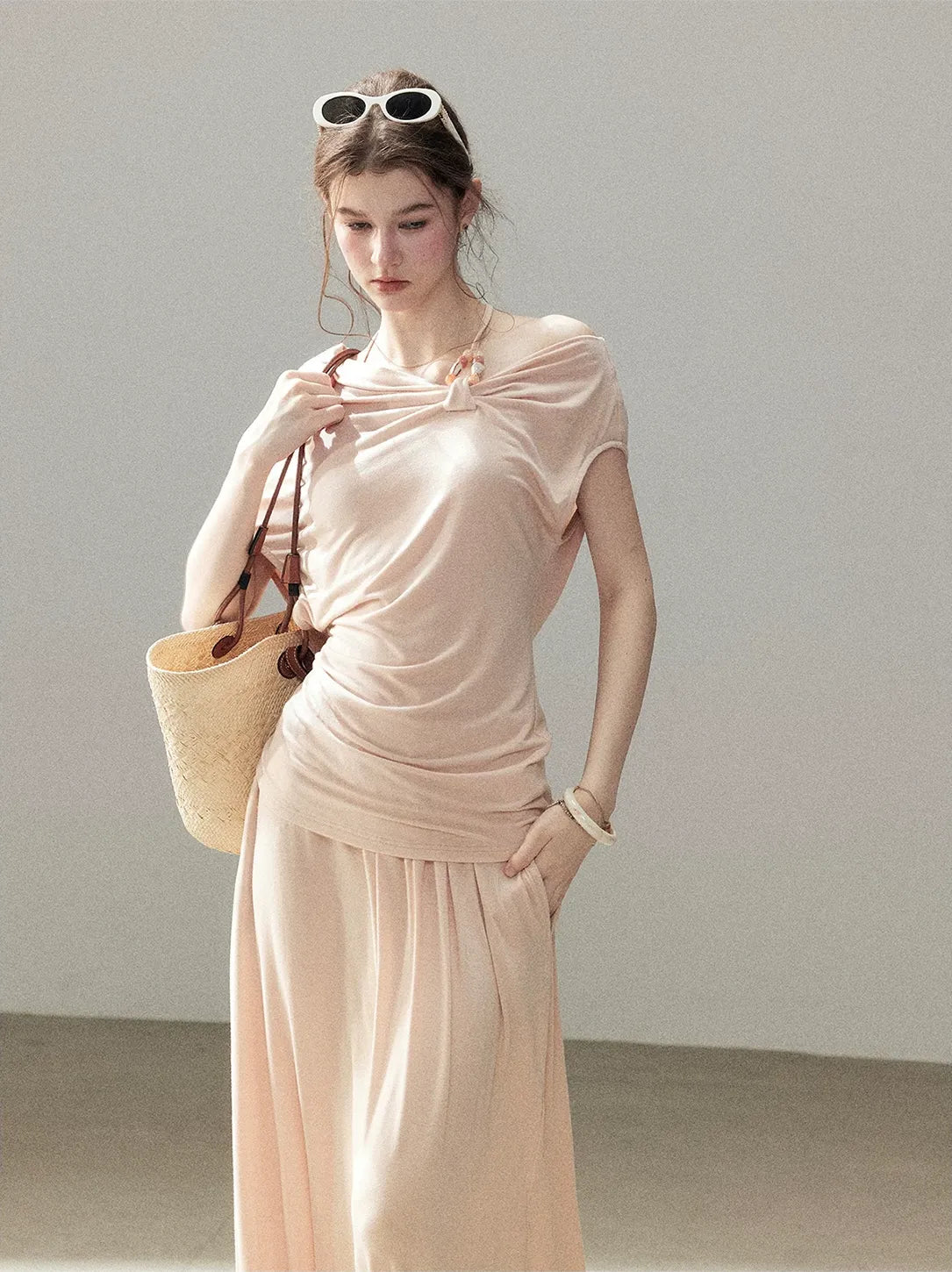 Knot Drape Midi Skirt Set