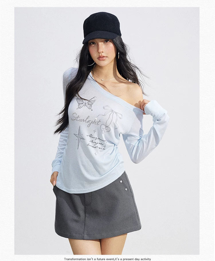 Asymmetric Off-Shoulder Sun Protection T-Shirt