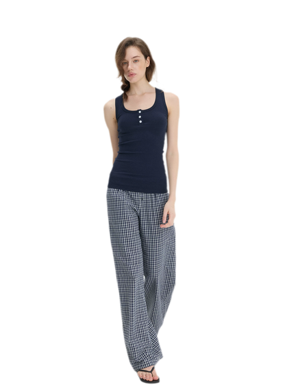 Ribbed Slim-Fit Henley Tank