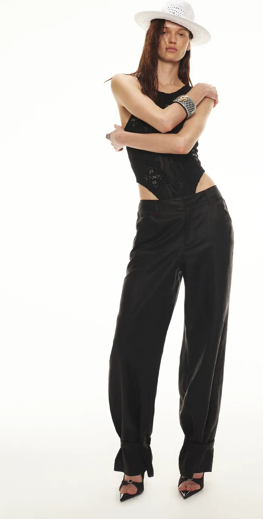 Stylish Gemstone Lace Halter Bodysuit Top
