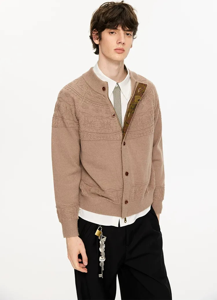 Jacquard Knit Zip Cardigan