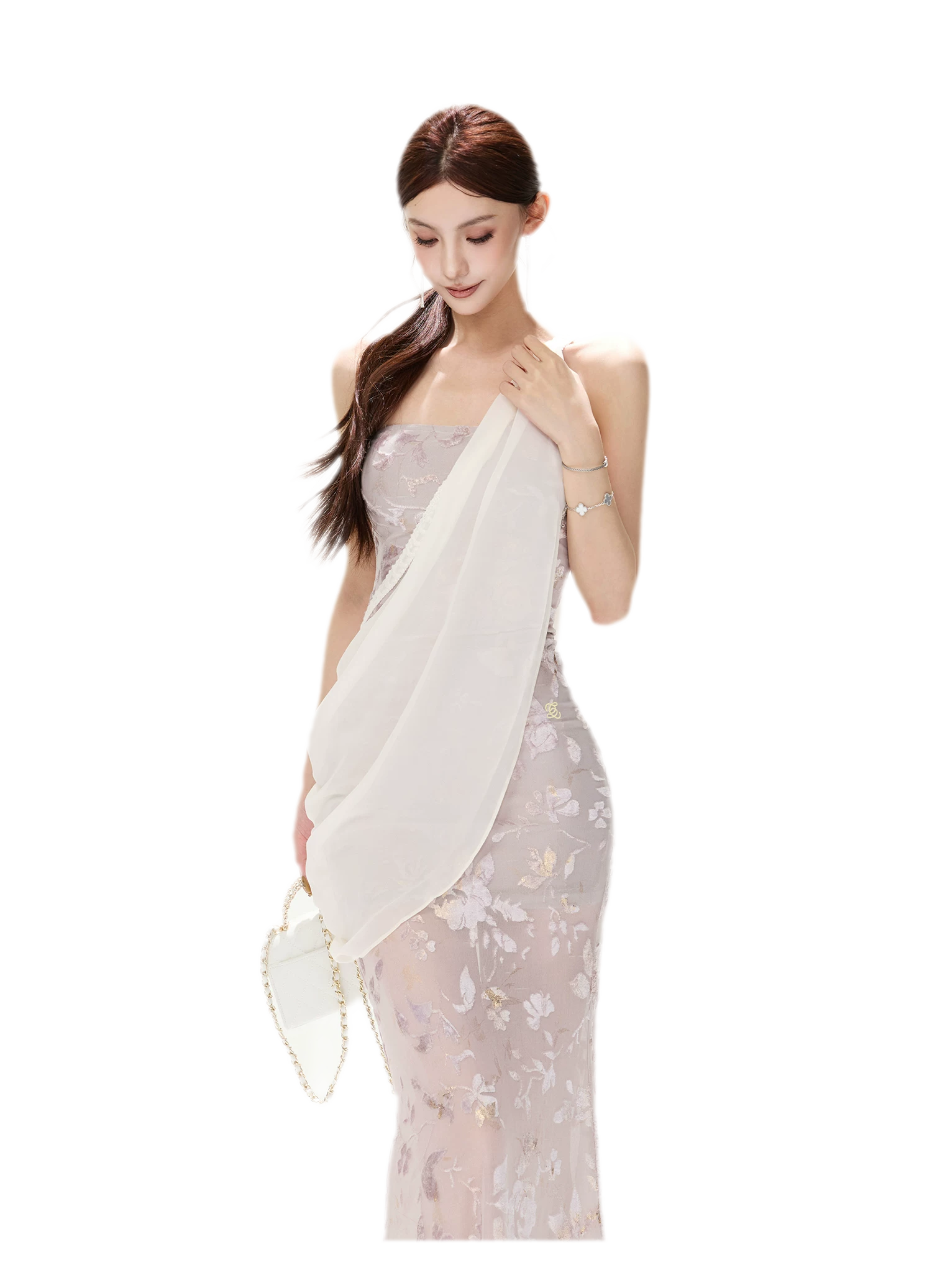 Flocked Floral Mermaid Dress