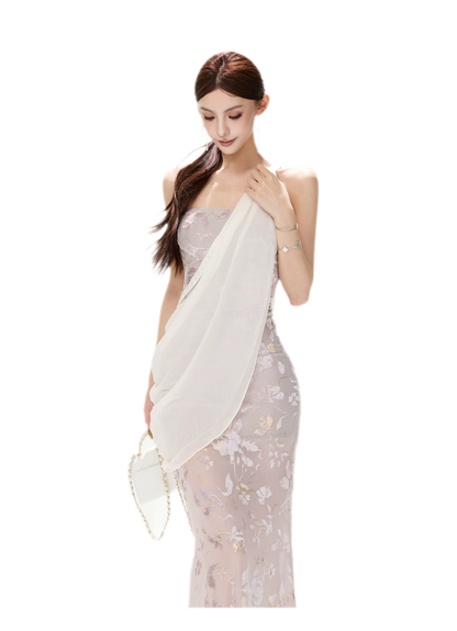 Flocked Floral Mermaid Dress